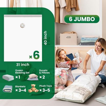 TAILI Jumbo Vacuum Storage Bags - 6 Pack Space-Saving Seal Bags for Clothing & Bedding (40x31 Inch)