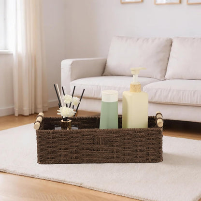 Wicker Basket | Toilet Paper Storage with Wooden Handle - Decorative Organizing Solution for Any Decor