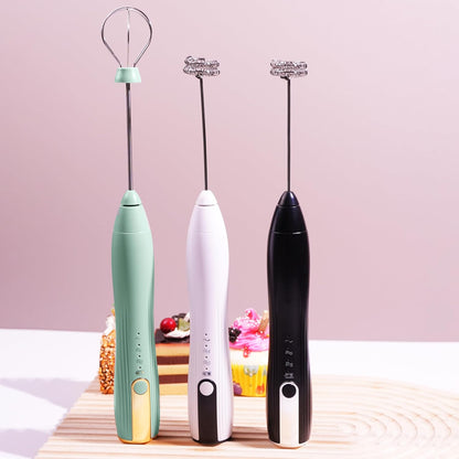 Skiennix Rechargeable Milk Frother - Handheld Coffee Foam Mixer with Stand & Detachable Whisk - Green