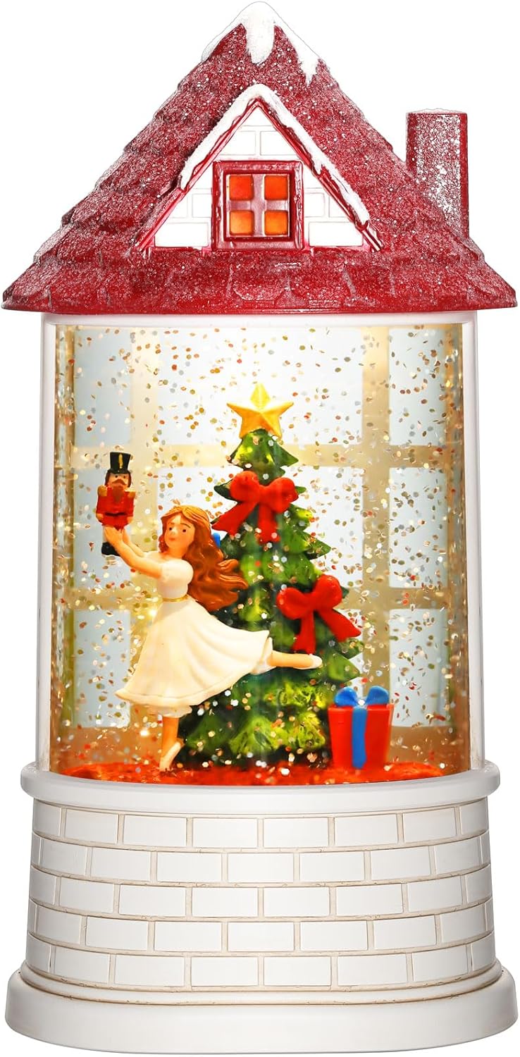 Priddop Nutcracker Snow Globe - Musical Ballerina Christmas Decoration | USB/Battery Powered, Glitter Swirl