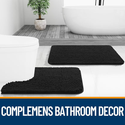 OLANLY Large Bathroom Rugs - Extra Soft Chenille Bath Mats with Rubber Backing | Quick Dry, 45x27 Inches, Black
