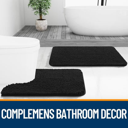OLANLY Bathroom Rugs 59x24, Extra Soft Absorbent Chenille Bath Rugs, Rubber Backing Quick Dry, Machine Washable Bath Mats for Bathroom Floor, Tub and Shower, Home Decor Accessories, Black