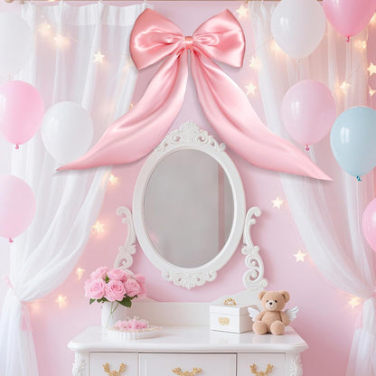 Skiennix Large Pink Bow | Satin Ribbon Tie for Room Decor & Party Backdrop (23 x 32 in)