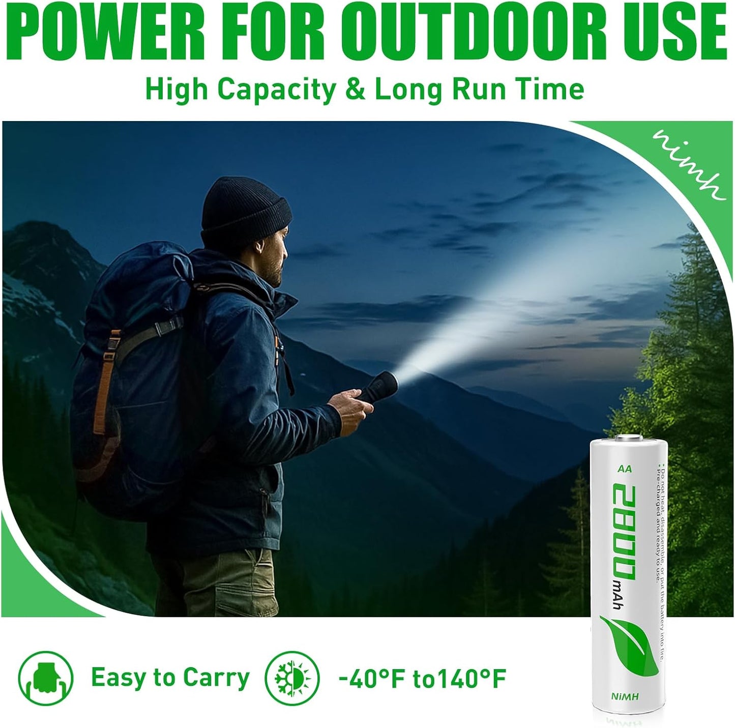 Rechargeable AA Batteries by [Brand Name] - 2800mAh High Capacity NiMH | Long-Lasting Power for Household & Gaming