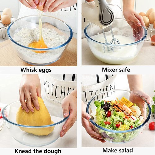 Homwin Glass Mixing Bowl Set - 3-Piece High Borosilicate Bowls for Baking & Serving | Microwave & Dishwasher Safe (1qt, 2.5qt, 4.2qt)