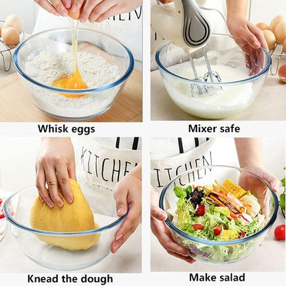 Homwin Glass Mixing Bowl Set - 3-Piece High Borosilicate Bowls for Baking & Serving | Microwave & Dishwasher Safe (1qt, 2.5qt, 4.2qt)