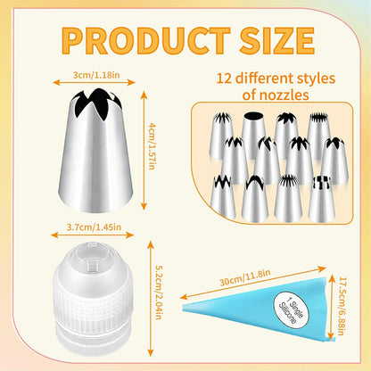 Skiennix Large Piping Tips Set - 14-Piece Reusable Stainless Steel Icing Nozzles for Cake Decorating