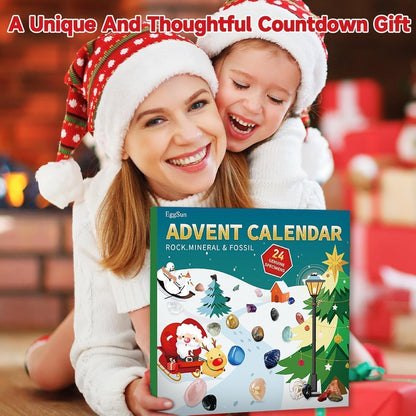 Rock Collection Advent Calendar 2025 - 24 Days of Gemstones & Fossils | Perfect Kids' Birthday Gift