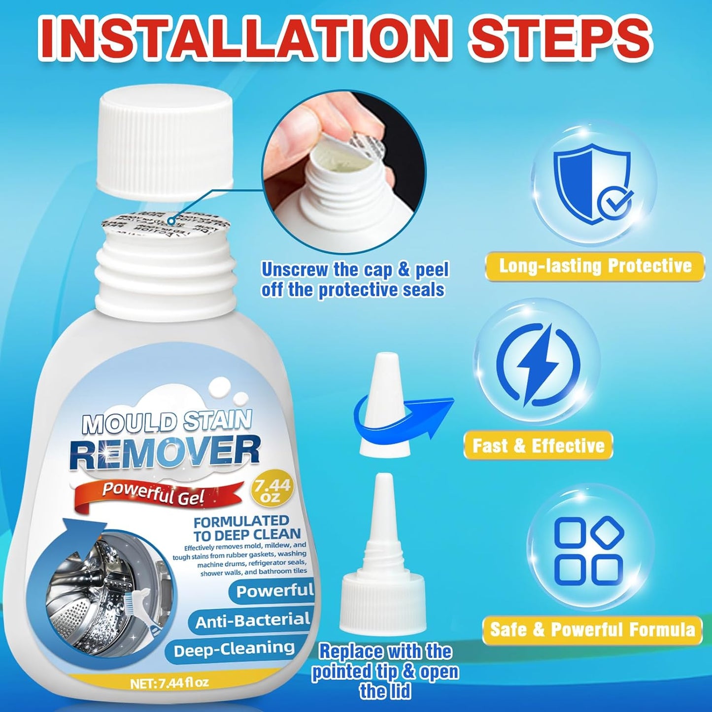 Mold Remover Gel by [Brand Name] - Powerful Washing Machine & Bathroom Cleaner for Gaskets, Grout, Tile, & More
