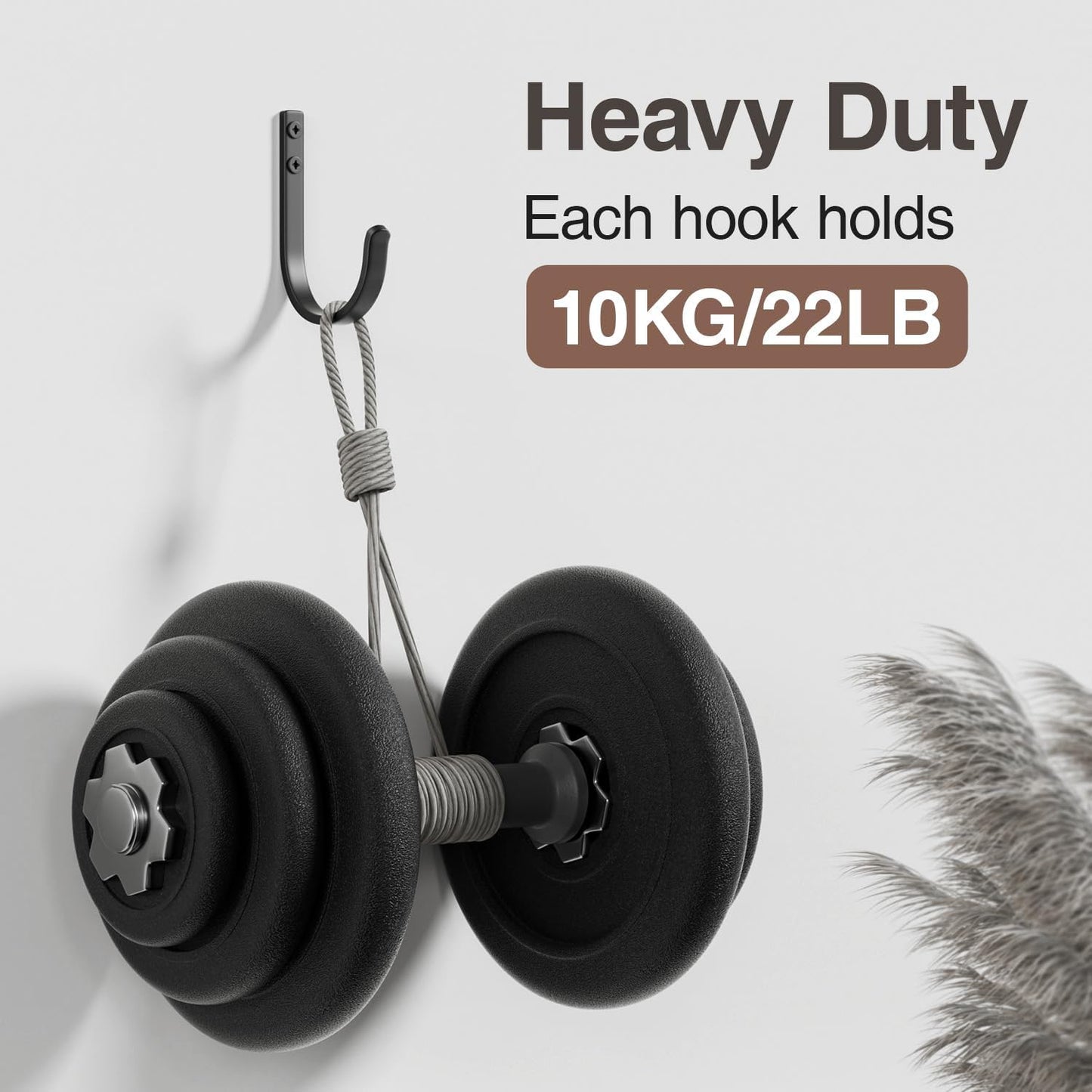 Skiennix Wall Hooks - 22LB Metal Hanger for Towel & Coat | 5 Pack, Black, Ideal for Outdoor & Indoor Use
