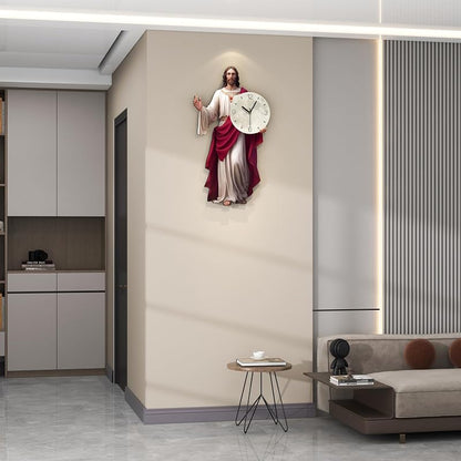 Variation: Red FLEBLE Jesus Wall Clock - 13x23 Inch, Silent Battery-Operated