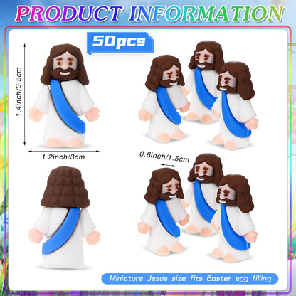 Sumind 50 Pcs Little Jesus Figures Easter Mini Pocket Jesus Figurines Bulk Original Design for Easter Egg Stuffers Hide Seek Religious Party Favors Sunday School Baptism Gifts(Blue)