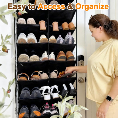 UVIAHOMI Over The Door Shoe Organizer - 10-Tier Clear Pocket Storage for Sneakers, Boots & Heels - Black
