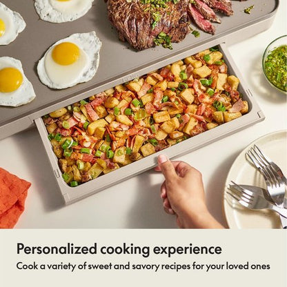 Bella Electric Griddle - 12" x 22" with Warming Tray & Nonstick Coating | 1500 Watt, Oatmilk Color