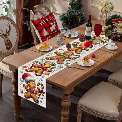 Ging erbread Man Christmas Table Runner 13x72 Polyester Red Green Victorian