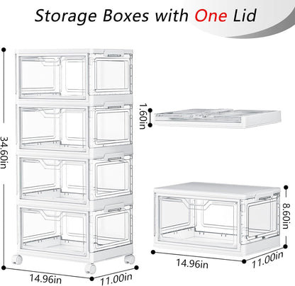 SNSLXH Clear Storage Bins - 24QT Portable Bins with Lid & Wheels | Stackable 4-Tier Design for Home & Office