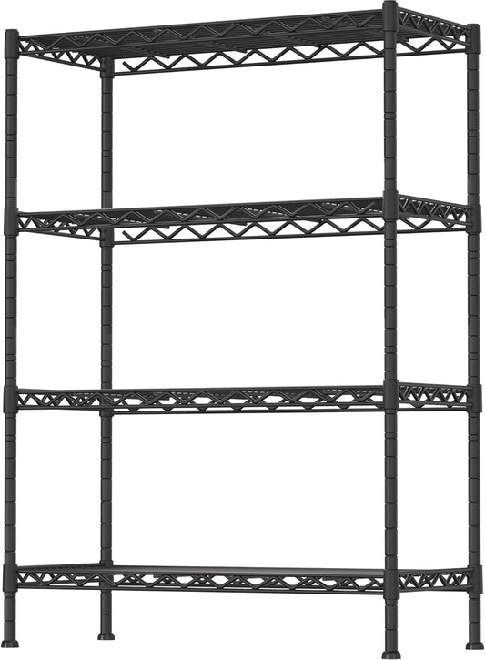 Regine Switzerland Heavy Duty Storage Shelving Unit - 4-Shelf Metal Organizer Rack for Laundry, Kitchen & Closet | Black