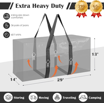 Skiennix 6 Pack Extra Large Moving Bags - Heavy Duty, Moisture-Resistant Storage Bins for Clothes | Black