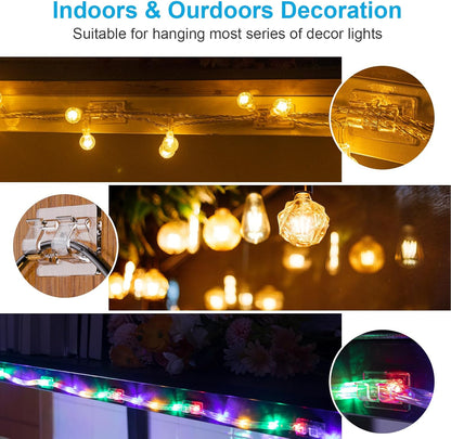 Skiennix 30 PCS Heavy-Duty Hooks for Outdoor String Lights - Clear Adhesive Clips for Easy Hanging