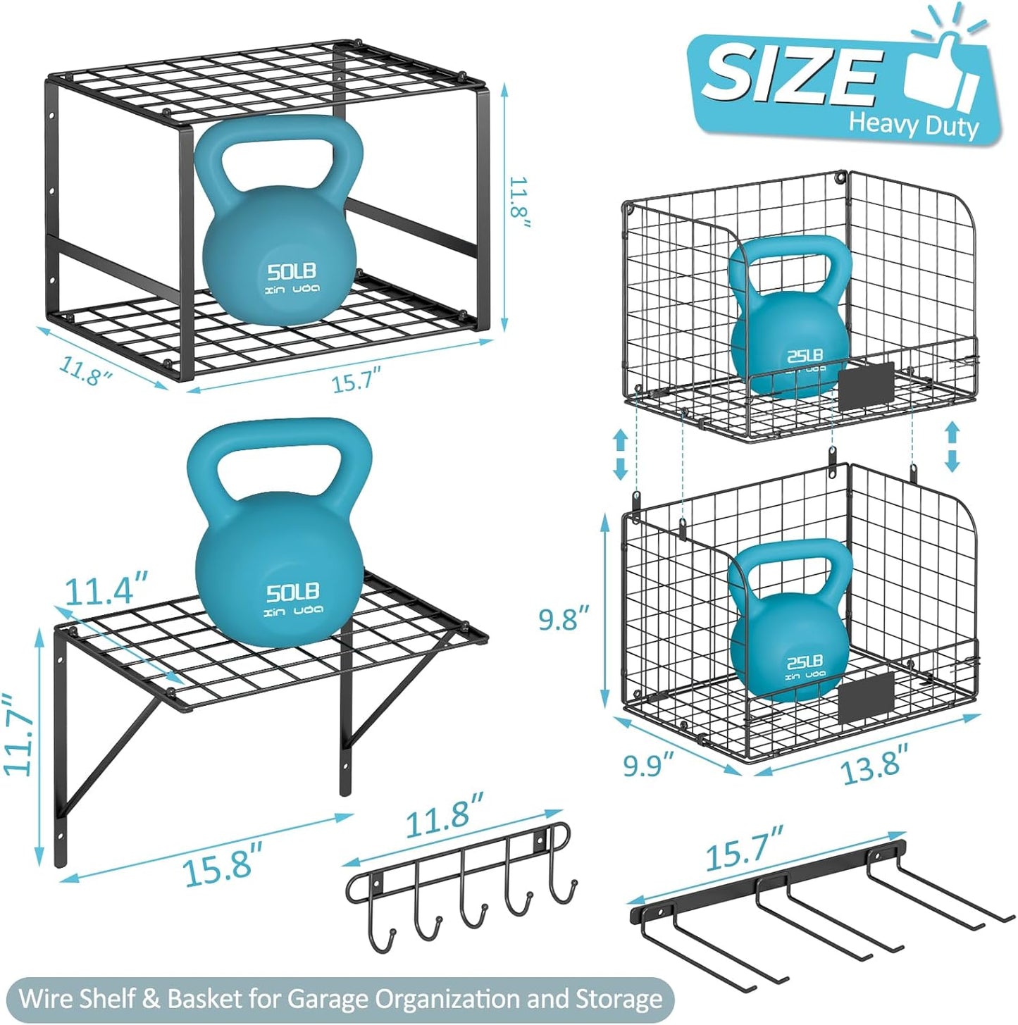 ThreeHio Garage Shelf - Heavy Duty Wall Mounted Storage with Wire Baskets & Tool Rack | Organizer for Home & Garden