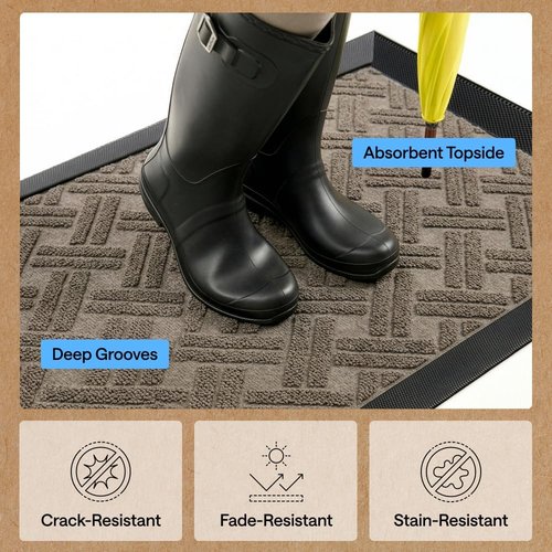 GORILLA GRIP Waterproof All-Season WeatherMAX Doormat - Natural Rubber, Stain & Fade Resistant, 29x17, Taupe Basket Weave