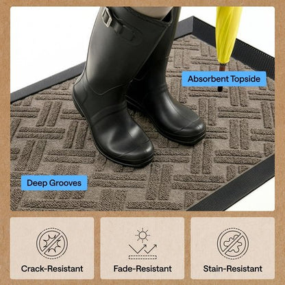 GORILLA GRIP Waterproof All-Season WeatherMAX Doormat - Natural Rubber, Stain & Fade Resistant, 29x17, Taupe Basket Weave