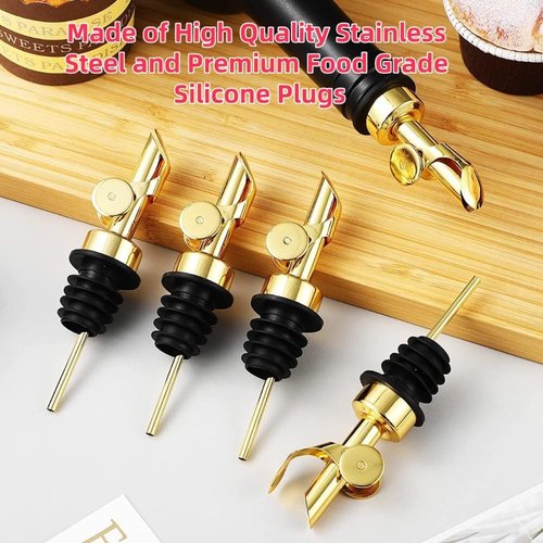 2 Pack Olive Oil Pour Spout,Stainless Steel Liquor Bottle Pourers,Auto Flip Liquor Dispenser Spout,Alcohol Pourer Spouts for Alcohol Wine Syrup Home Bar Accessories (Golden)