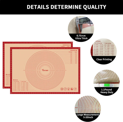 Skiennix Extra Large Silicone Pastry Mat - Non-Slip Baking Surface with Measurements | 36x24 Inch, Red