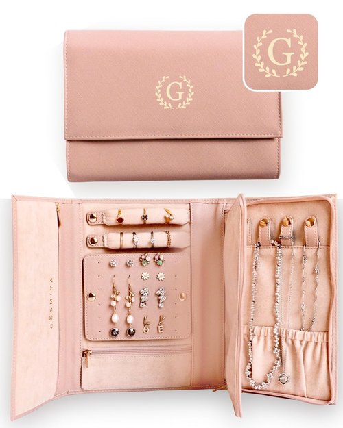 COSMIYA Personalized Initial Travel Jewelry Case - Monogram Custom Gifts For Women, Bridesmaid Gifts, Travel Jewelry Organizer, Customized Travel Jewelry Box, Birthday Gifts For Mom