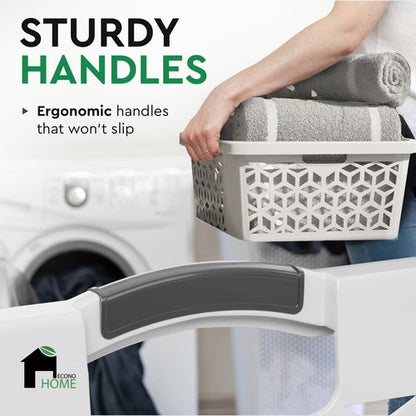 EconoHome Laundry Basket - Large 2 Bushel Laundry Basket with Handles - Stackable Plastic Hamper for Dirty Clothes - Storage Bin & Organizer for Bathroom, Bedroom - White, 70.5L Capacity – Heavy Duty