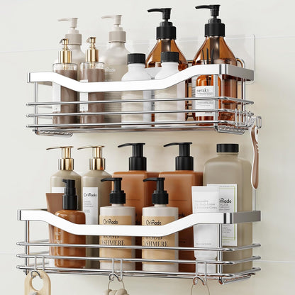 Orimade Shower Caddy | Wall-Mounted Storage Rack - Rust-Resistant Stainless Steel, Pack of 2 with 5 Hooks