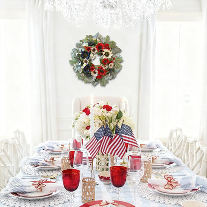 WANNA-CUL 24-Inch Patriotic Sunflower Wreath - Red, White & Blue 4th of July Door Decor