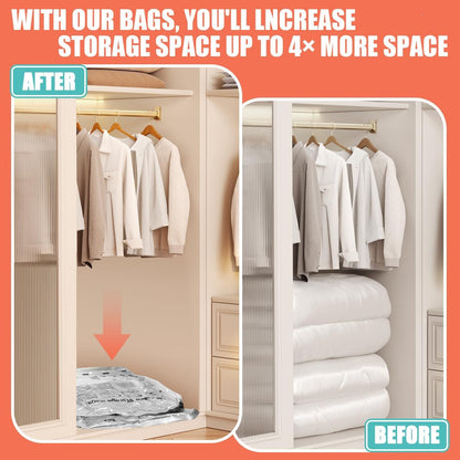 Skiennix Vacuum Storage Bags - Space Saver Compression for Comforters & Blankets | 6 Medium Bags with Hand Pump