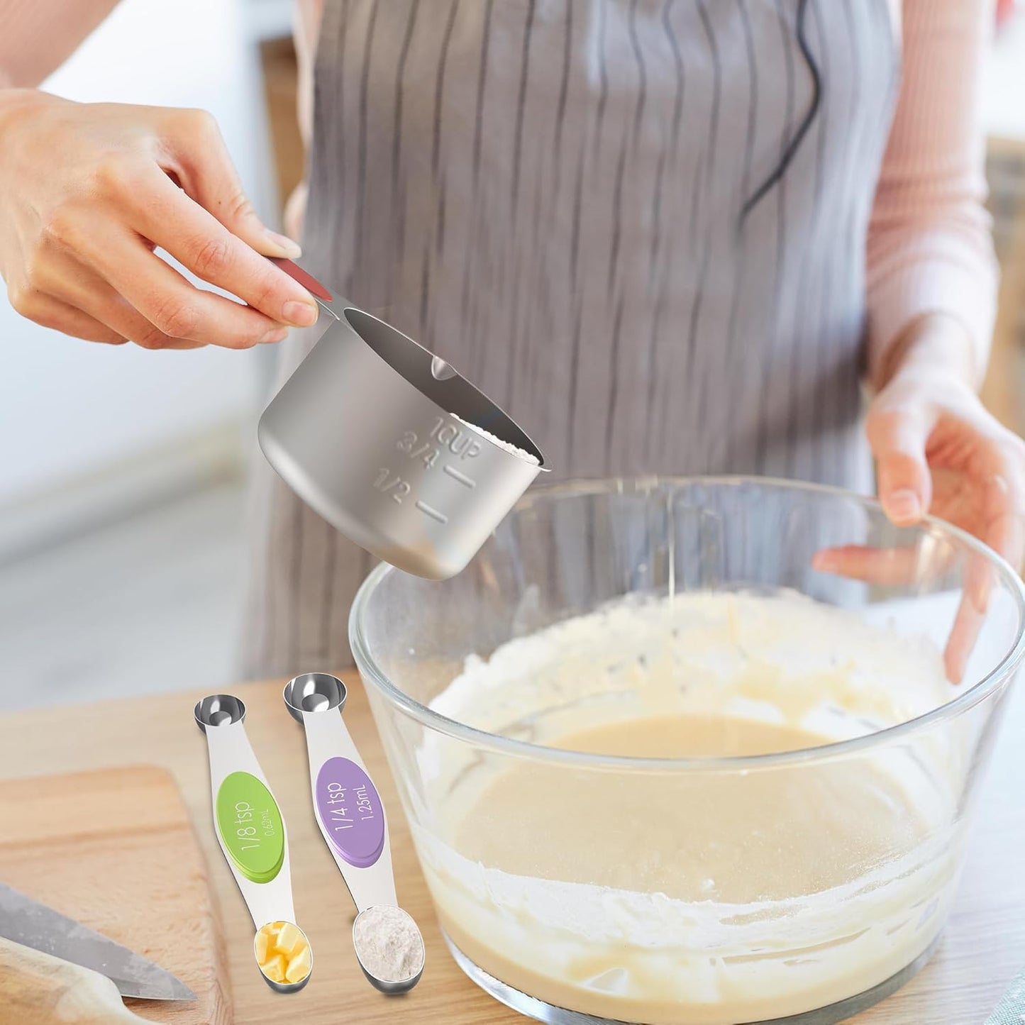 Skiennix Magnetic Measuring Cups & Spoons Set - 5 Stainless Steel Cups & 7 Magnetic Spoons