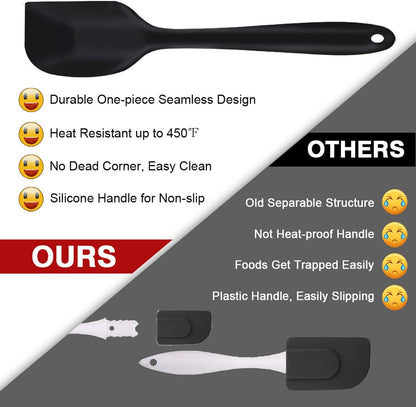 P&P CHEF Silicone Spatula Set - 7 Heat-Resistant Kitchen Utensils for Non-Stick Cooking | Flexible & Dishwasher Safe, Black