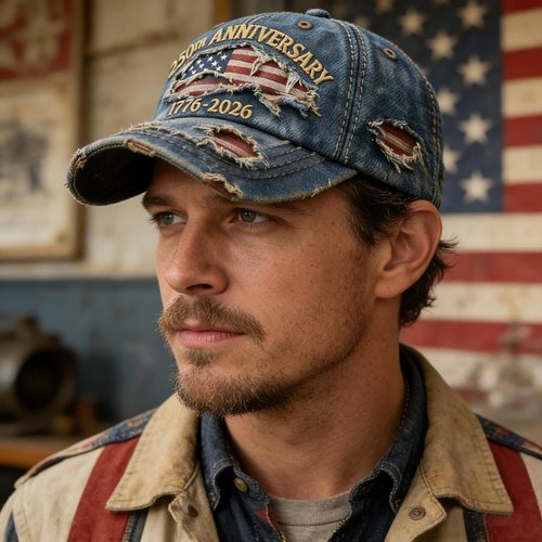 250th Anniversary USA Hat - Ripped Denim Baseball Cap for Men & Women | Celebrate America's Milestone