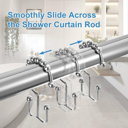 Shower Curtain Hooks Rings, TENOVEL Double Sided Shower Hooks Rust Proof for Bathroom Shower Rods Curtain, Durable Stainless Steel Bathroom Shower Curtain Hangers,Chrome,Set of 12