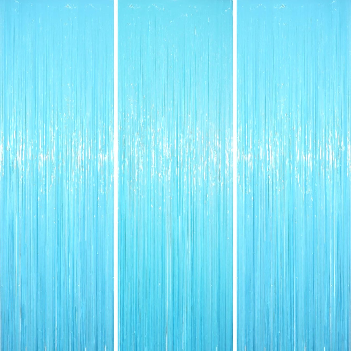 Voircoloria Pastel Blue Foil Fringe Backdrop Curtains - 3 Pack Tinsel Streamers for Parties & Events