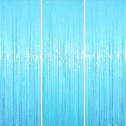 Voircoloria Pastel Blue Foil Fringe Backdrop Curtains - 3 Pack Tinsel Streamers for Parties & Events