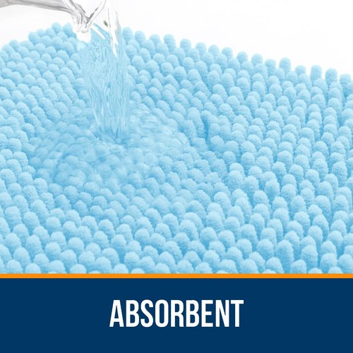 OLANLY Bathroom Rugs 59x24, Extra Soft Absorbent Chenille Bath Rugs, Rubber Backing Quick Dry, Machine Washable Bath Mats for Bathroom Floor, Tub and Shower, Home Decor Accessories, Sky Blue