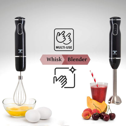 Moss & Stone Hand Blender - Powerful 300-Watt Stick Mixer with Egg Whisk & Ergonomic Handle - Black