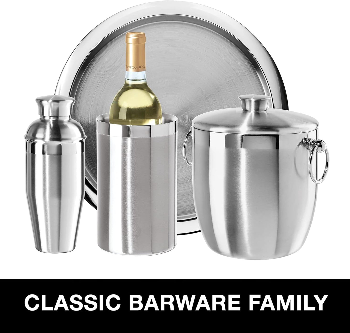 OGGI Double Wall Stainless Steel Ice Bucket - Insulated Ice Bucket with Elegant Steel Lid, Classic Handles & Stainless Steel Ice Tongs - Great for Home Bar, Chilling Beer, Champagne and Wine - 3 qt