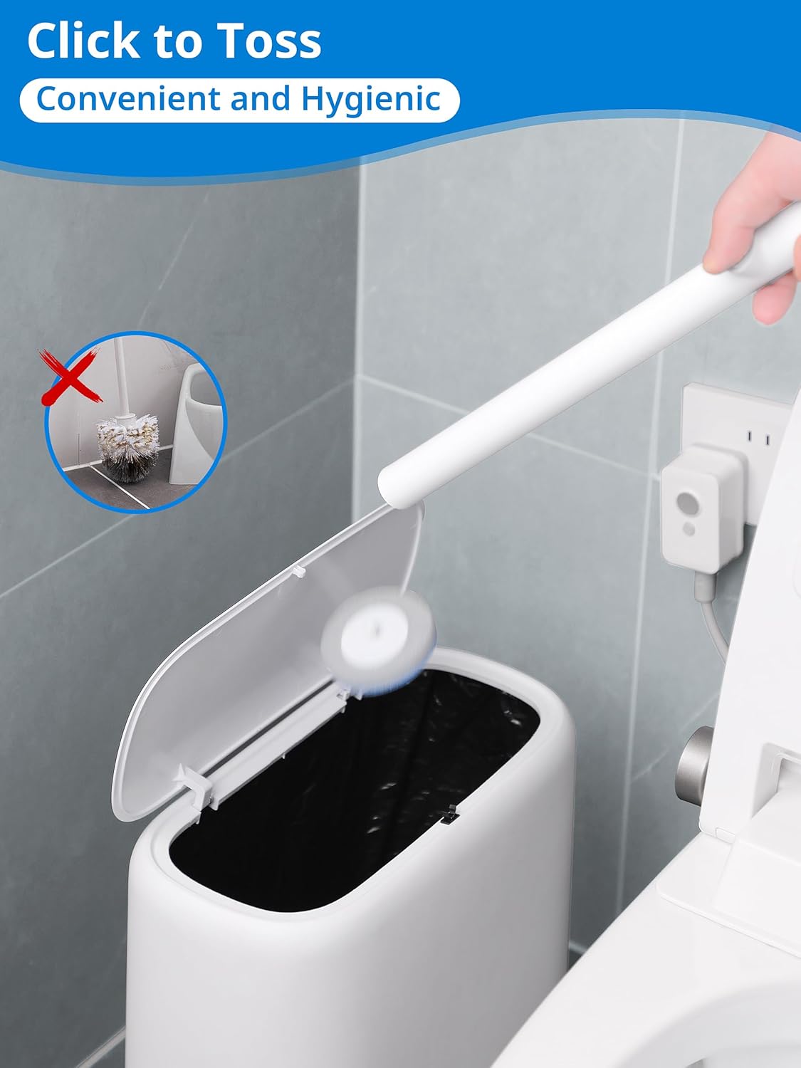 Skiennix Disposable Toilet Cleaner Wand Set - Wall Mounted Brush Kit with 12 Refill Heads | Hygienic Bathroom System