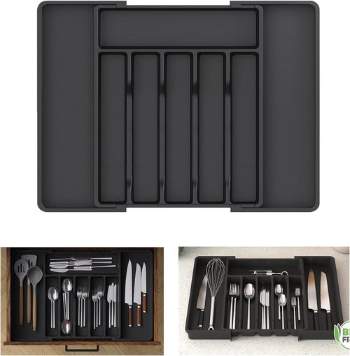 Expandable Silverware Organizer by [Brand Name] - BPA-Free Adjustable Utensil Tray for Kitchen Drawers | Large Cutlery Holder for Forks, Knives & Spoons