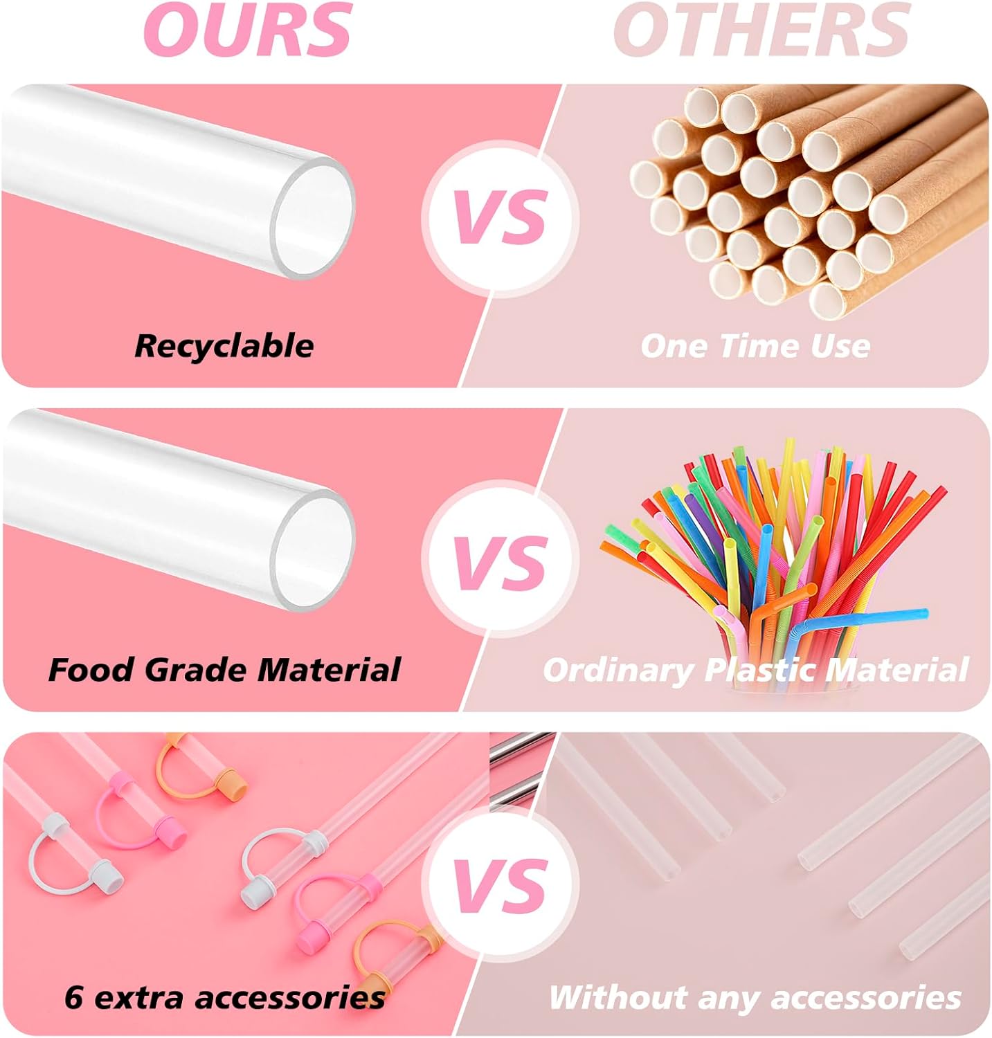 Stanley 6 Reusable Straws with Cover Cap - Perfect Replacement for 40oz Tumbler Accessories