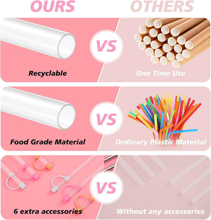 Stanley 6 Reusable Straws with Cover Cap - Perfect Replacement for 40oz Tumbler Accessories