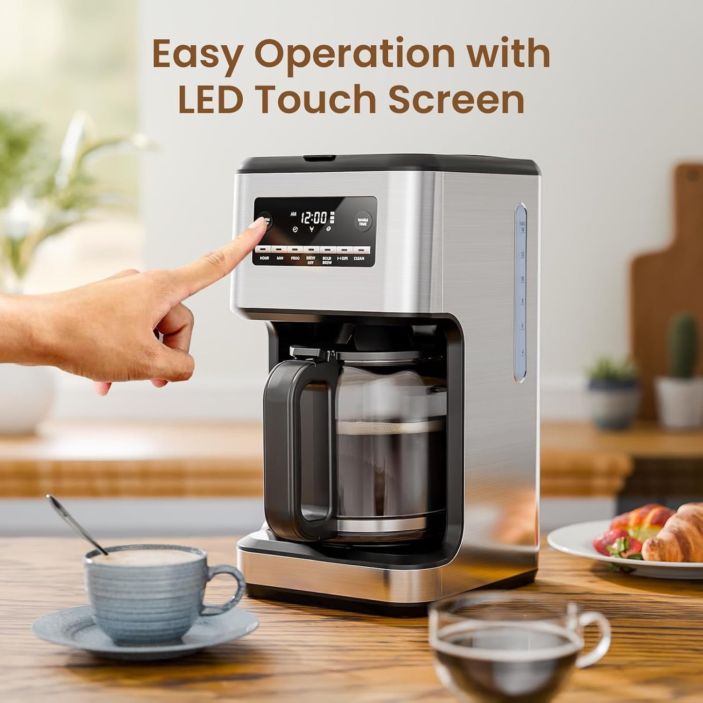 Skiennix 14-Cup Programmable Coffee Maker - Reusable Filter, Auto Pause & Self-Cleaning | Stainless Steel