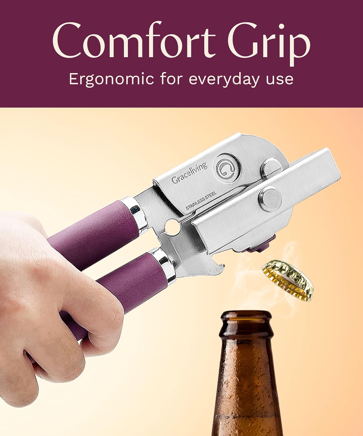 Skiennix Premium Multifunction Magnetic Can Opener | Heavy-Duty Stainless Steel with Easy Turn Knob - Mauve