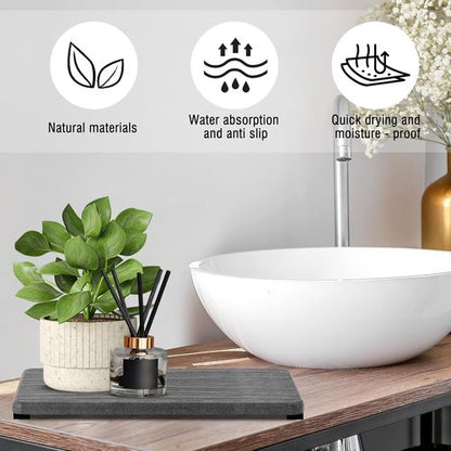 Diatomite Coasters by Skiennix - Fast Drying Water Absorbing Stone Tray Set | 2PCS for Kitchen & Bathroom