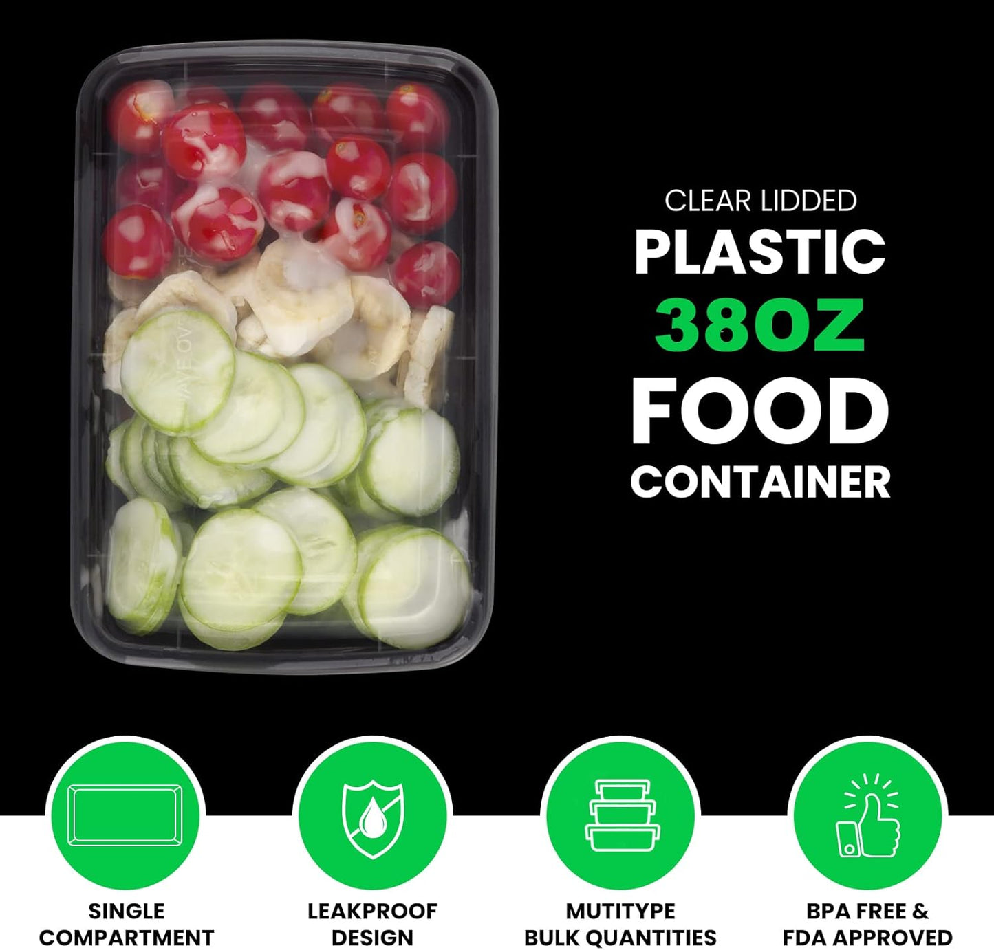 WGCC Meal Prep Containers - 38oz Reusable Plastic Food Storage with Lids | 10-Pack, BPA-Free, Microwave Safe